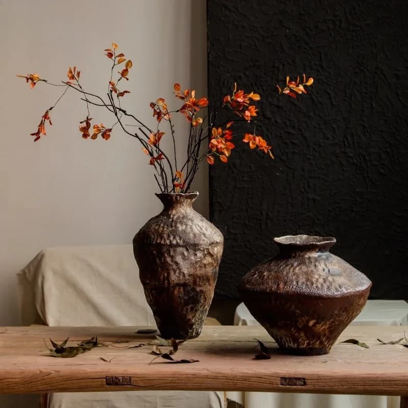 Ceramic Vases Stoneware Vase Flower Arrangement Retro Nostalgia Handmade Homestay Hotel Wabi-sabi Style Zen Ornaments Вазы