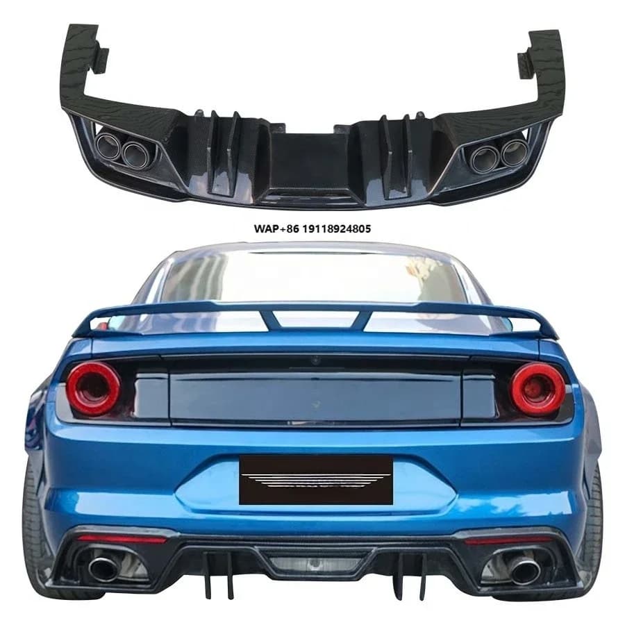 2018-2023 for Mustang Carbon Fiber Body Kit with Rear Diffuser Bumper Lip Splitters Including Exhaust Bumper Cut-Outs