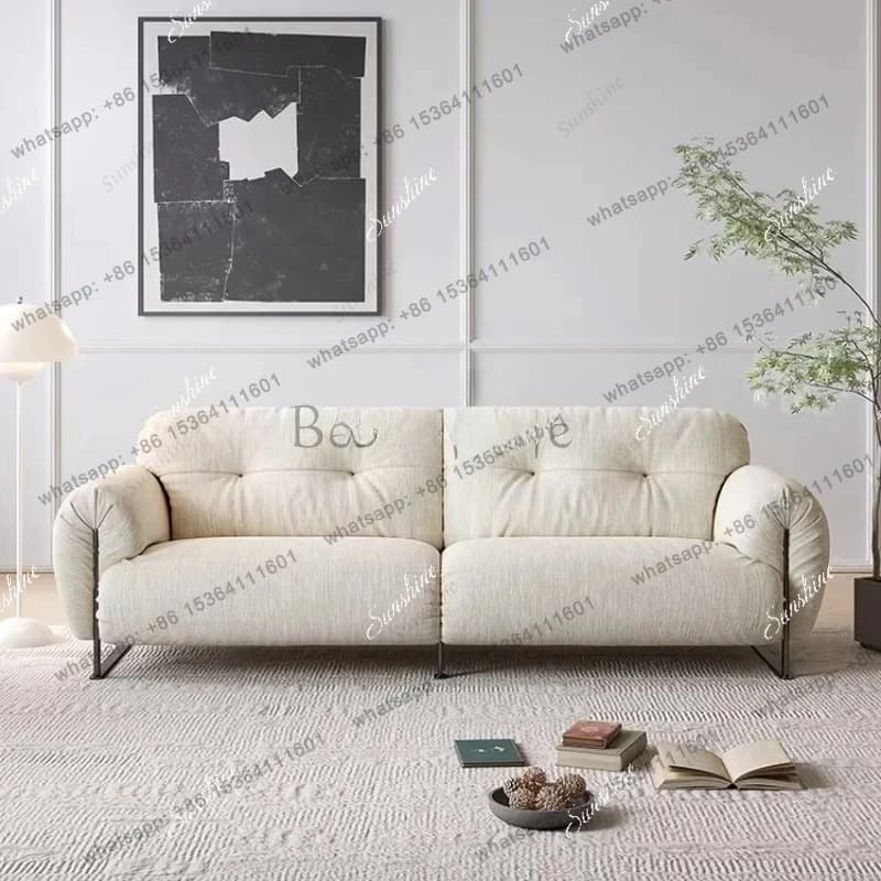 LSTDFrench cream style fabric sofa living room small apartment straight row chenille sofa