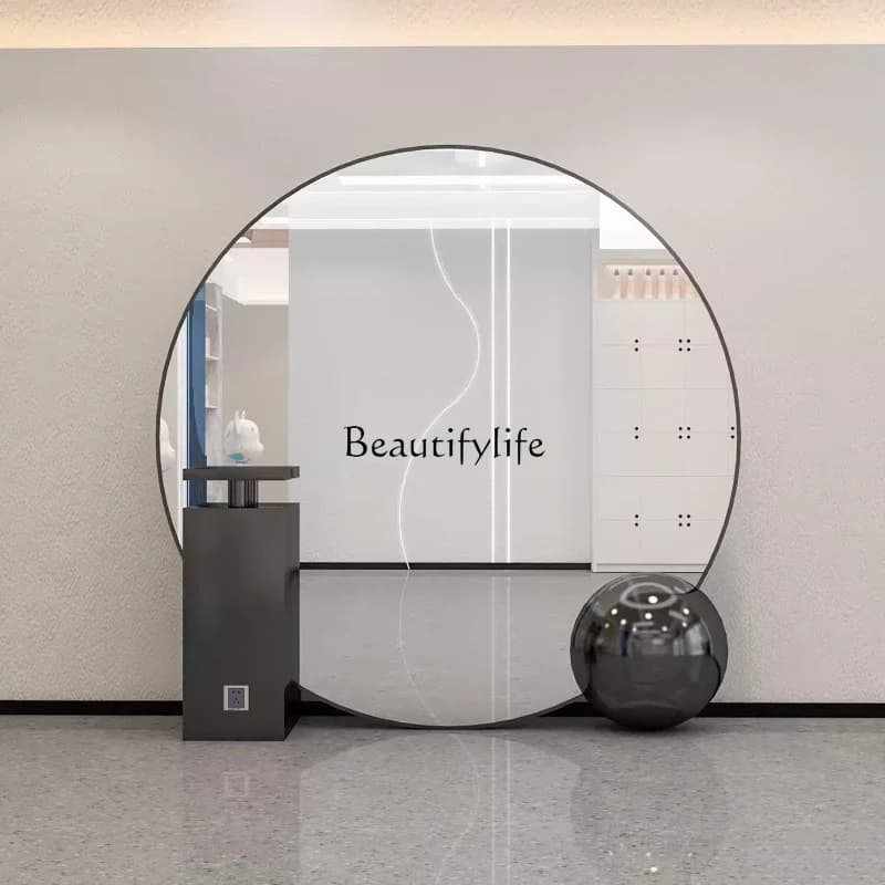 02Barber shop mirror table hair salon special simple double-sided mirror table floor-to-ceiling hair cutting mirror
