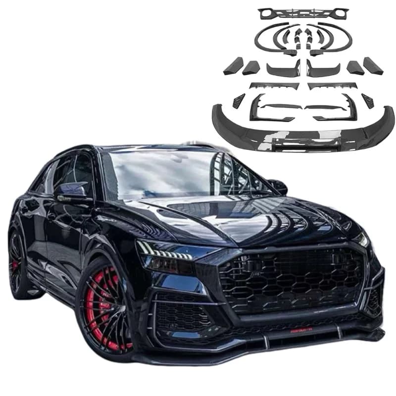High Quality AT Style Carbon Fiber Body Kit Front Lip Side Skirt Rear Diffuser Spoiler Fit RSQ8