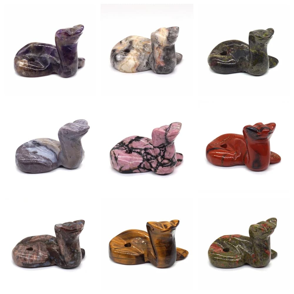 2" Natural Stone Snake Figurine Ornament Healing Reiki Crystal Amethyst Quartz Agate Hand Carved Animal Statue Crafts Home Decor