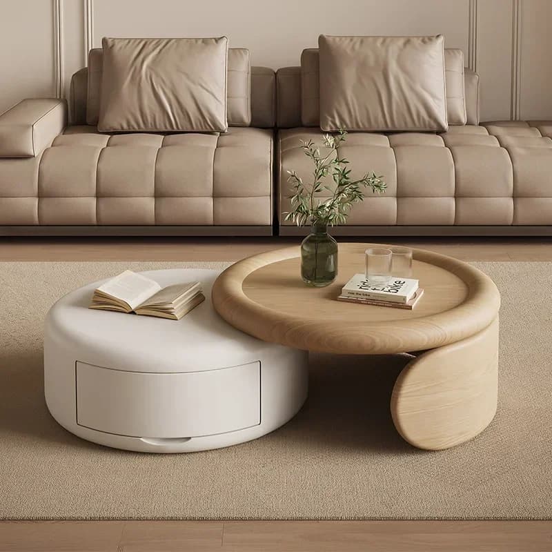 Stock Available Living Room Furniture Solide Wood Round Tea Table Combination Wabi Sabi Birch Coffee Table Set For Home
