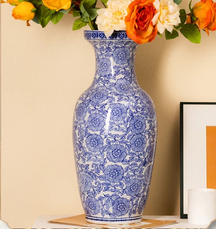 45CM/Large sized Jingdezhen New Chinese style Blue and White Porcelain Vase with Flower Arrangement, Living Room Entrance Soft D