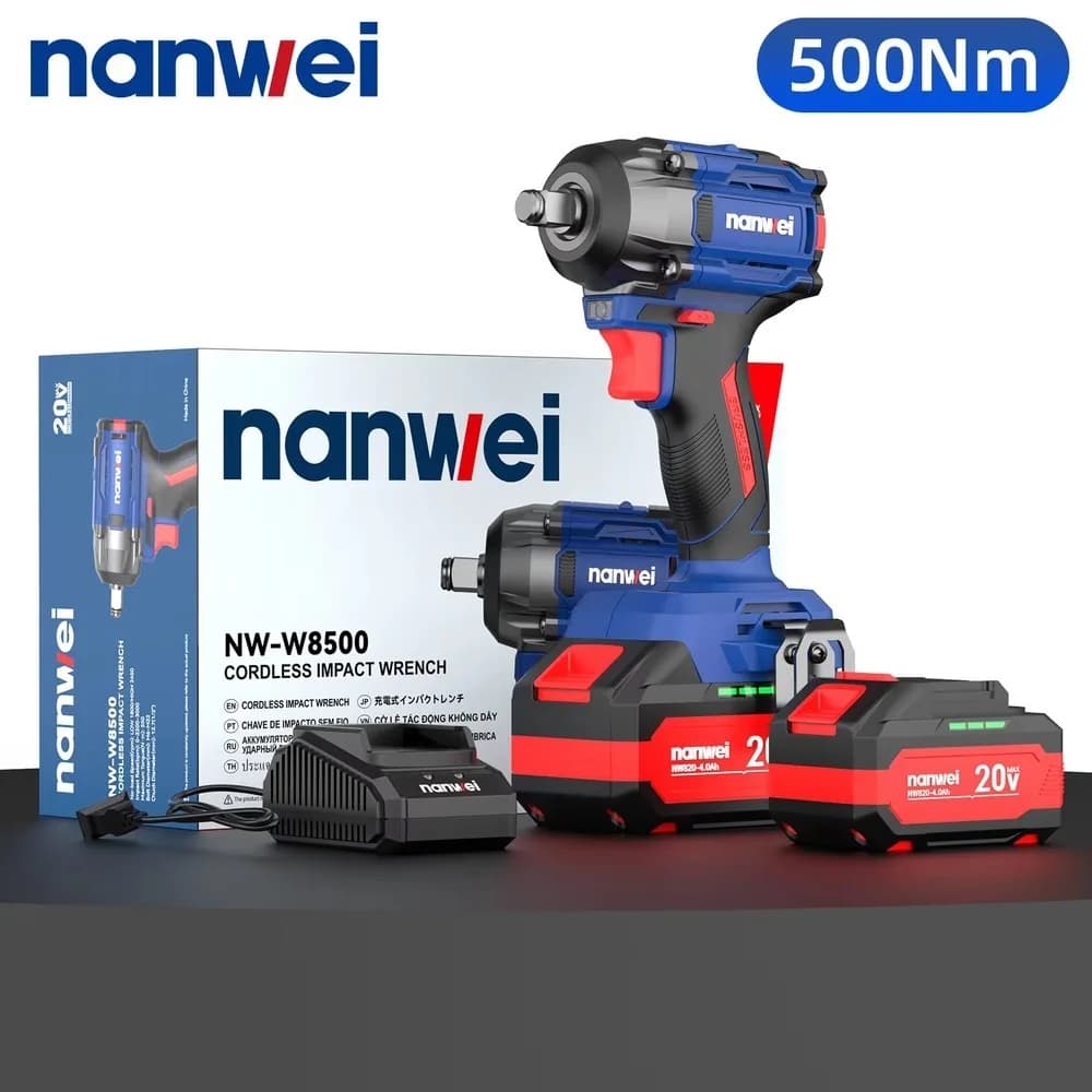 Industrial Brushless Cordless Impact Wrench 500N/m High Torque Wireless Electric Power Tool for Car Repair & Heavy Duty