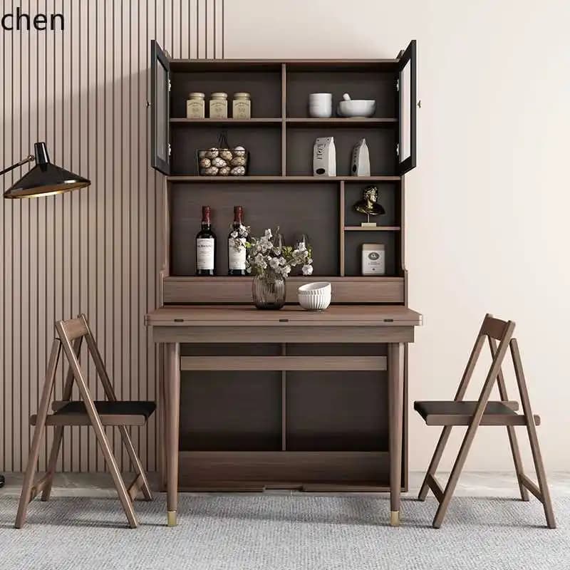 PYH Simple Foldable Dining Table and Sideboard Set Modern Home Telescopic Bar Table Dining Table
