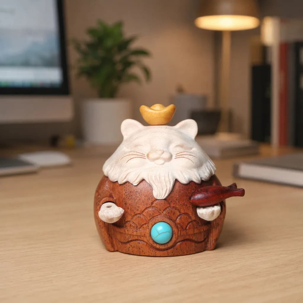 Golden Sandalwood Fat Wealth Cat Stress Relief Toy Massage Ball Cute Creative Wenwan Hand Piece Desktop Ornament Souvenir Gift