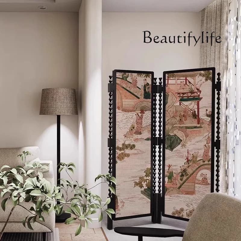 Solid wood folding screen bedroom office screen custom pattern medieval style high-end entry living room partition block