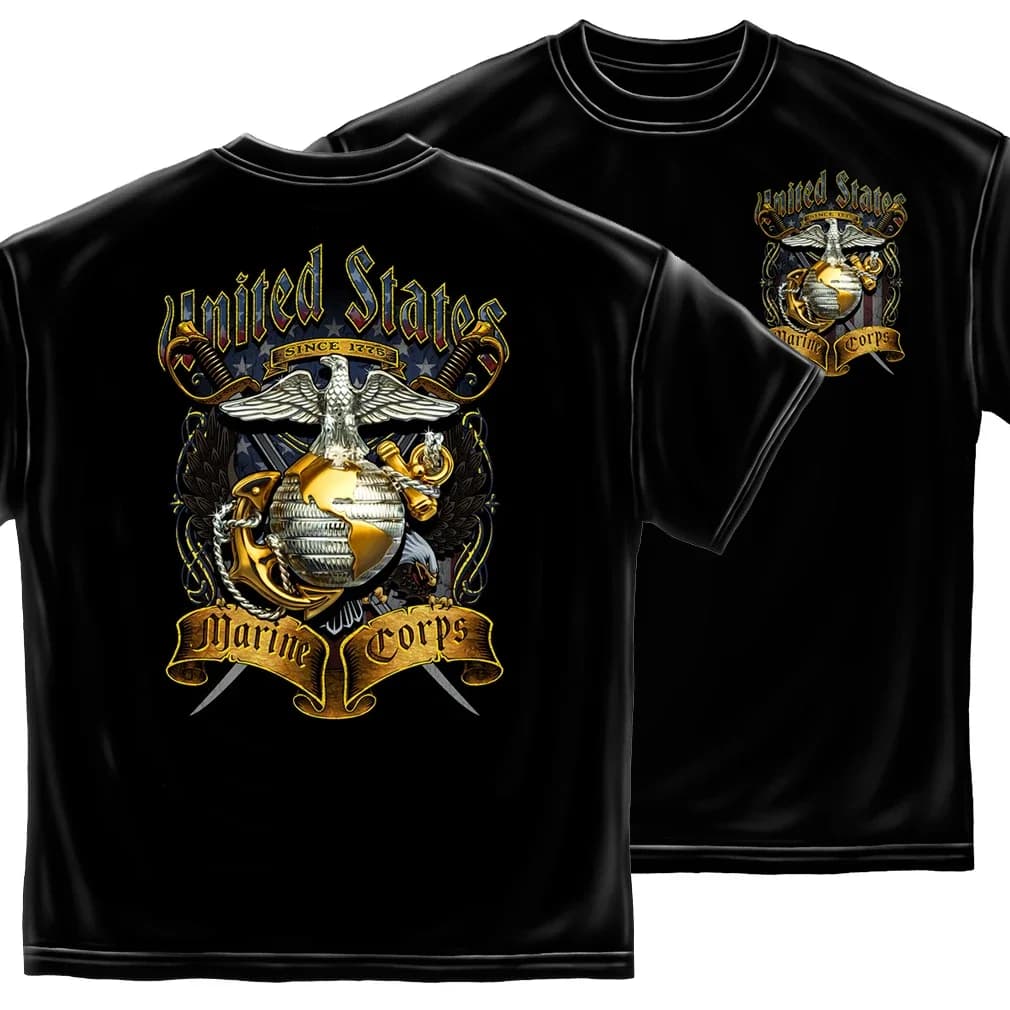 US Marine Corps, USMC Eagle & Anchor & Earth Badge Premium T-Shirt. Cotton Short Sleeve O-Neck Mens T Shirt New S-3XL