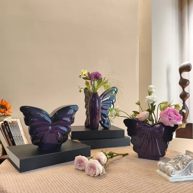 Nordic creative butterfly vase ornaments Ins style ceramic decoration ornament living room bedroom desktop decoration art vase