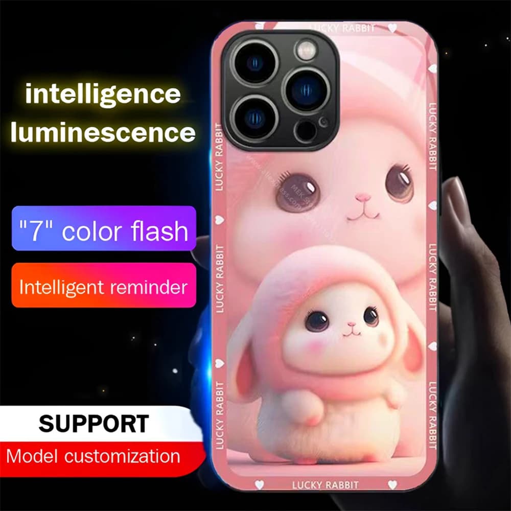 Pretty Pink Hat Bunny LED Light Up Phone Case Glowing Back Cover For iPhone Air 17 16 E 15 14 13 12 11 Pro Max XR XS Plus