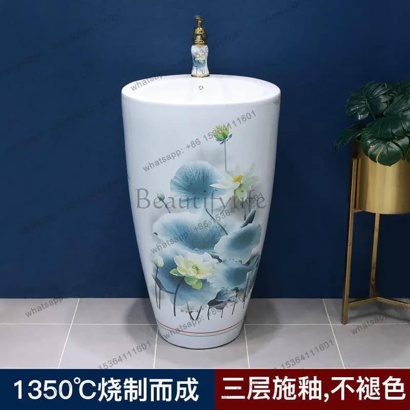 Art floor-to-ceiling column basin Outdoor balcony Hand and face washing integrated vertical basin courtyard