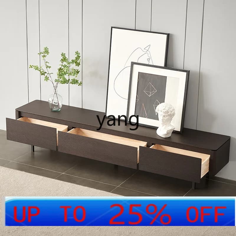 CX  Italian minimalist smoked wood color solid wood TV cabinet living room furniture coffee table combination