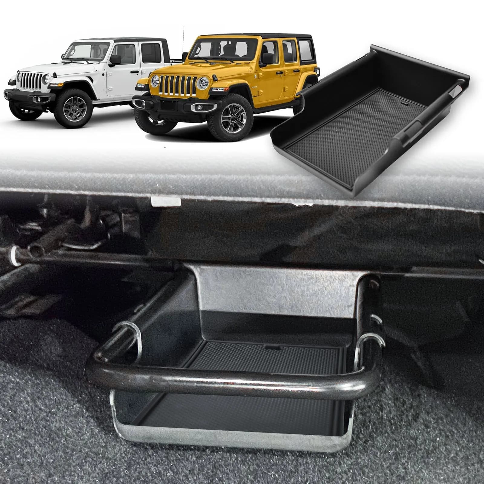 Front Under Seat Storage Organizer for Jeep Wrangler JL JLU 2018-2025 & Gladiator JT 2020-2025 Lower Hidden Storage Box Car Tray
