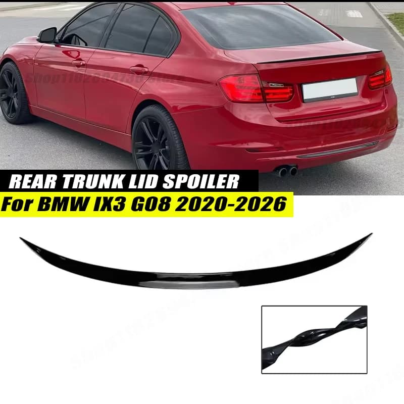 120CM Gloss Black Soft Rubber Rear Trunk Spoiler Lip Splitter 5D Carbon Look Car Accessories For BMW IX3 G08 2020-2026