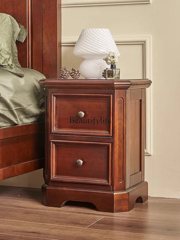 04American retro solid wood bedside table simple side cabinet drawer storage side cabinet bedroom