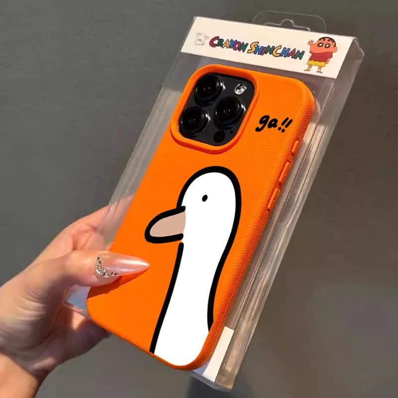 Cartoon Cute Duck Phone Case for iPhone 16 17 18Pro Max 11 12 13 14 15Plus XS XR X 16E Air Cover Lychee Pattern Shockproof Cover