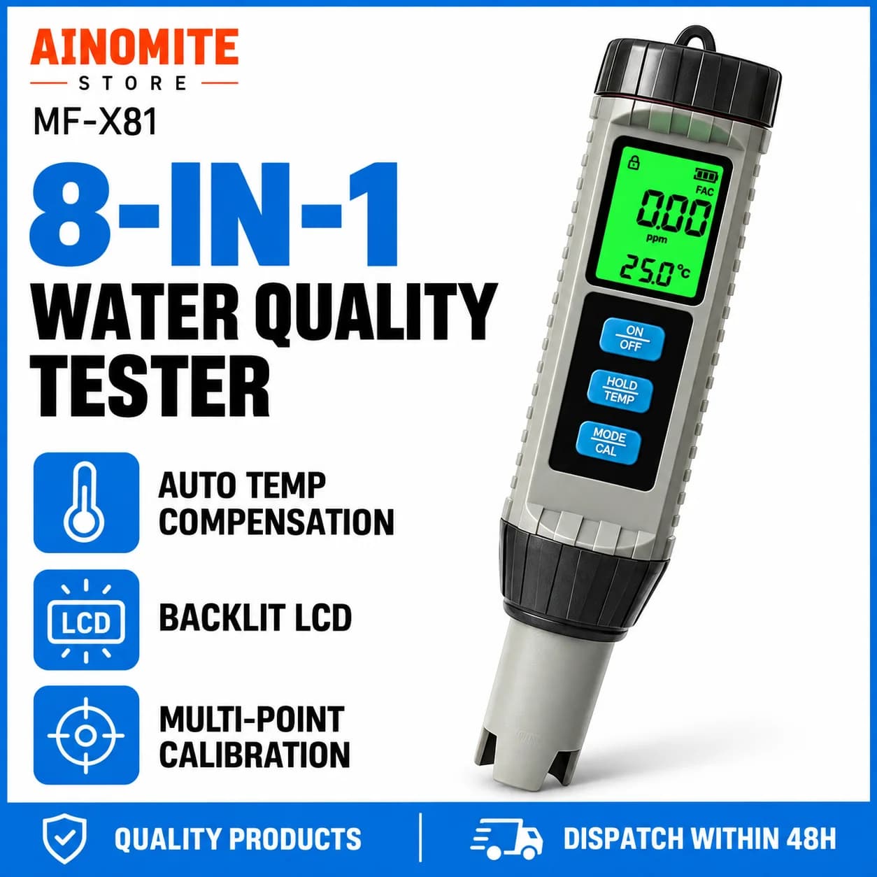 Salt Tester for Saltwater Pool, 8 in 1 Multi-Parameter Water Analysis,pH Tester/TDS/EC/Salinity/ORP/SG/CL/Temp/EC Meter for Pool