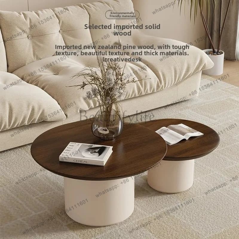 sofa side few combination living room to negotiate small round table solid wood coffee table