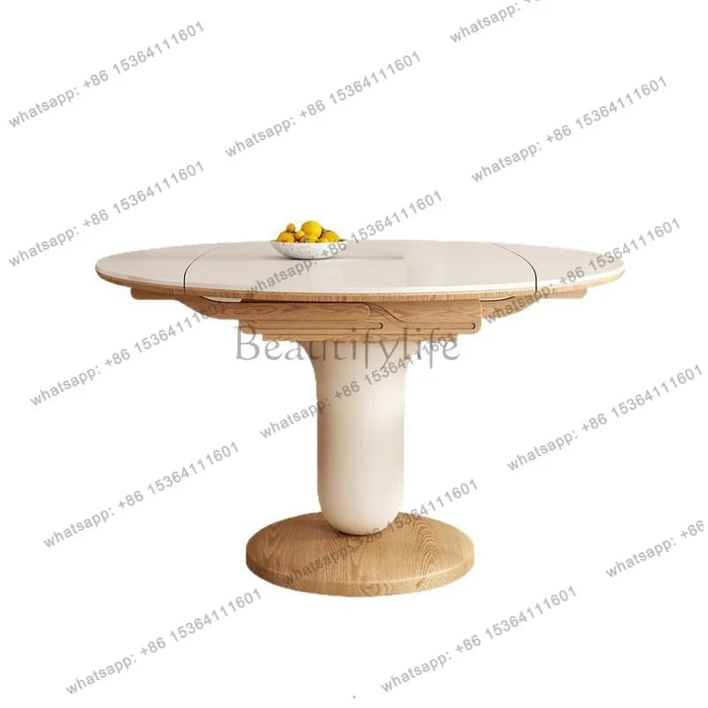Slate dining table log, Japanese cream style solid wood, telescopic folding, modern simplicity, can be square and round