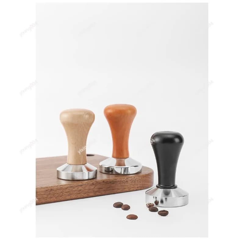 51/53/58mm Wooden Coffee Tamper Solid Stainless Steel Flat Base Espresso Press Tool