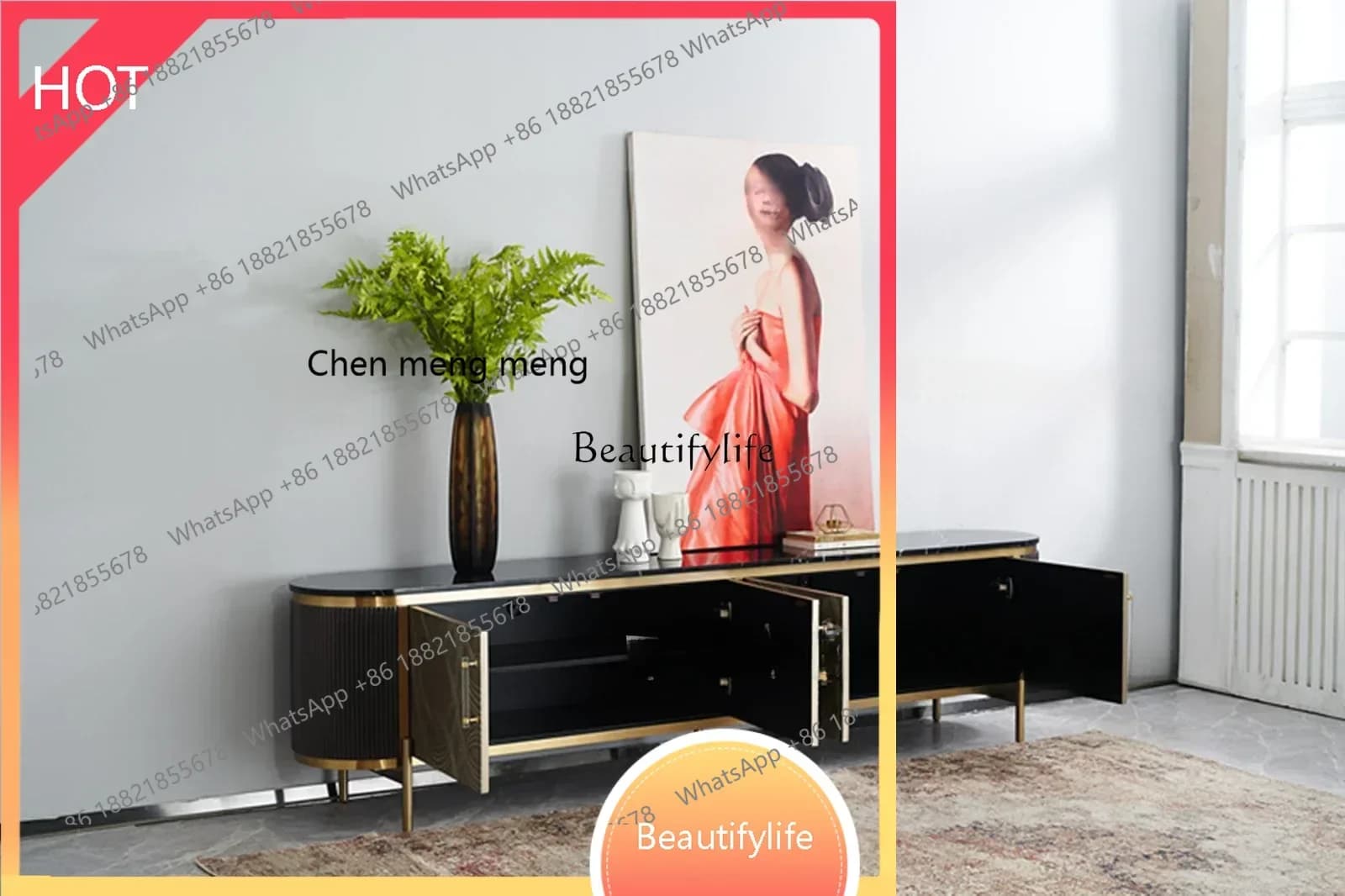 style   light luxury minimalist rock slab floor cabinet tall TV cabinet ss 8617