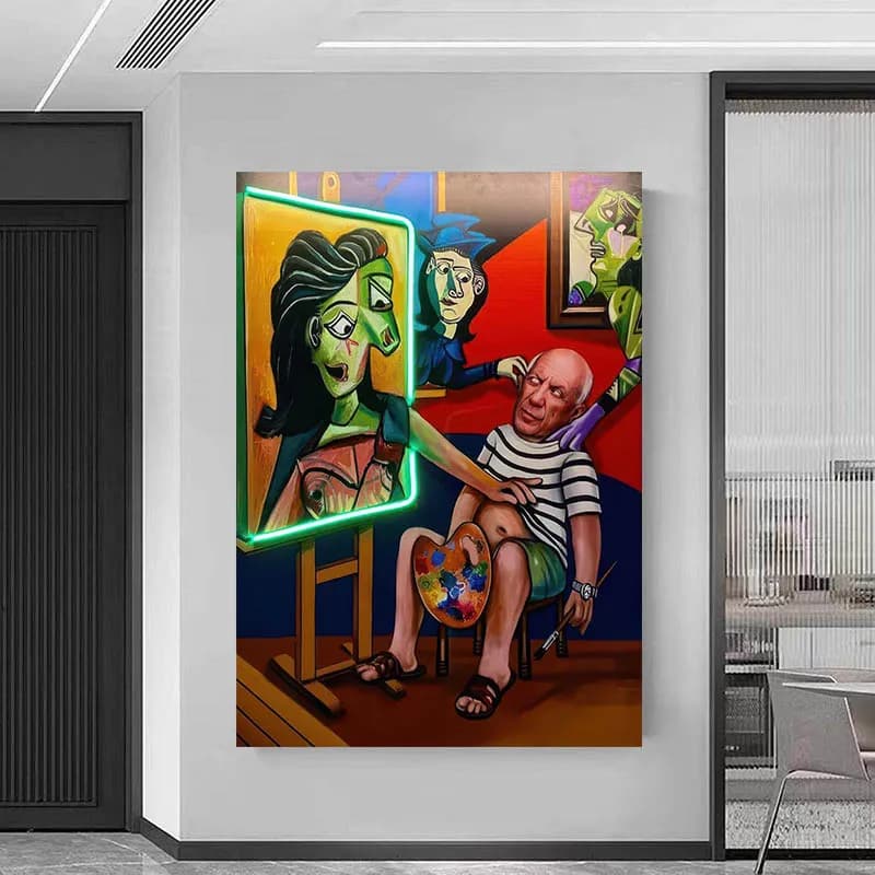 Picasso Neon Painting Art Canvas Print, Pop Culture Wall Art, Pop Art Canvas for Living Room Home Decoration