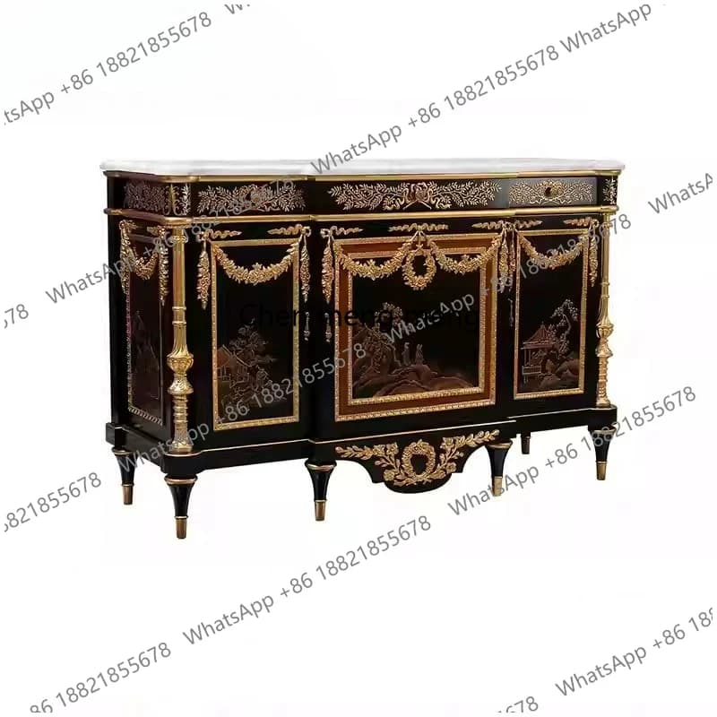 French European luxury painted gold foil decorative cabinet foyer cabinet model dining side cabinet