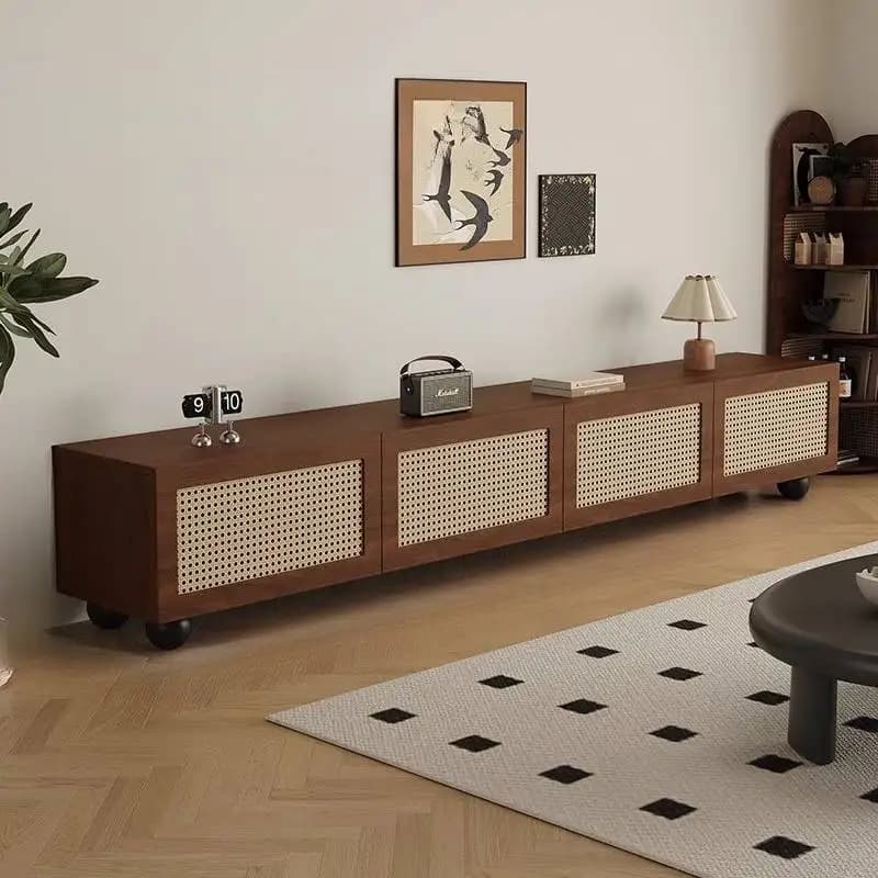 Design Black Tv Cabinet Sitting Room Vintage Rattan Storage Tv Cabinet Mid Century Lounges Szafka Pod Telewizor Furniture