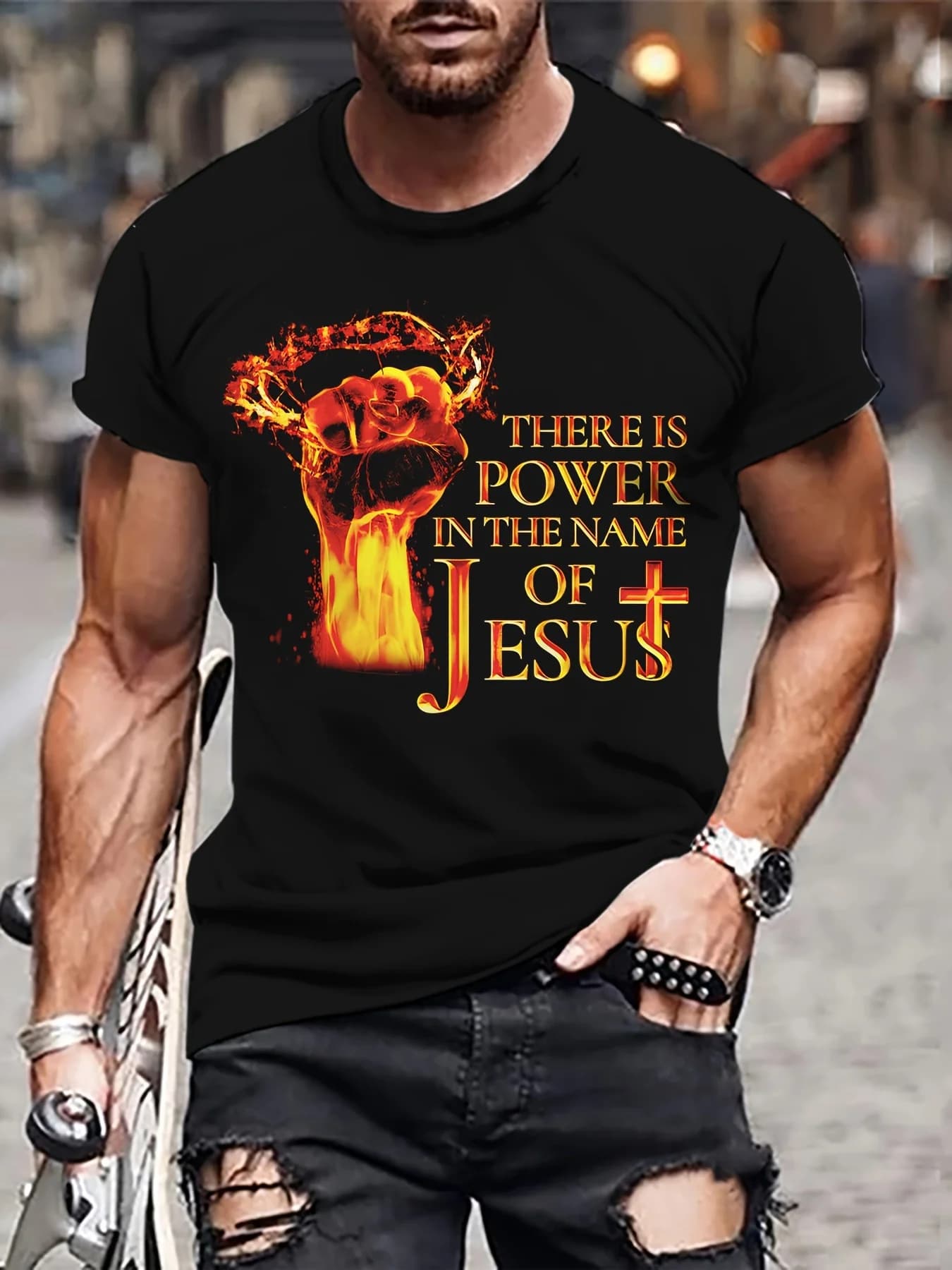 Jesus Power Christian T-Shirt 100% Cotton O-Neck Short Sleeve Summer Casual Mens T-shirt Streetwear