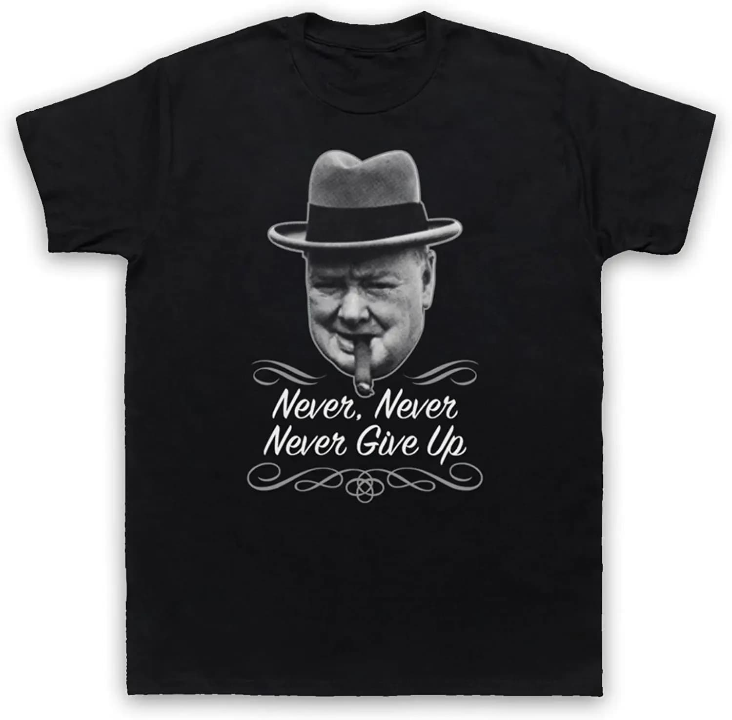 Churchill Never Give Up Mens T-Shirt Short Sleeve Casual 100% Cotton O-Neck Shirts