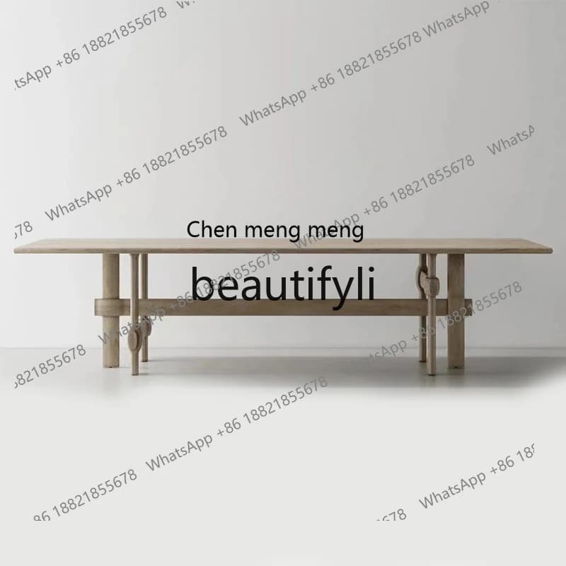 Q178 Medieval solid wood rectangular dining table designer creative desk oak conference table wabi-sabi minimalist