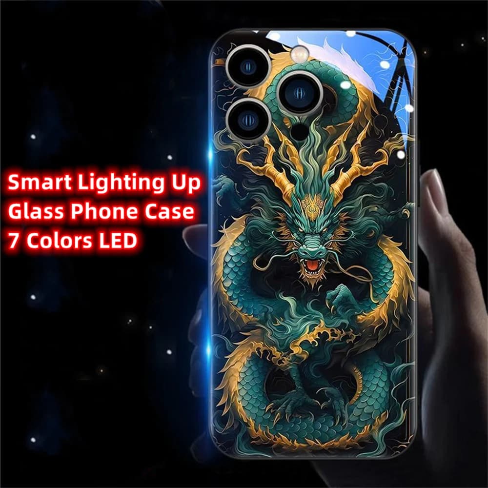 Green Dragon Circles Sound Music Control Led Light Glowing Phone Case For Honor 200 100 90 80 70 60 50 Pro