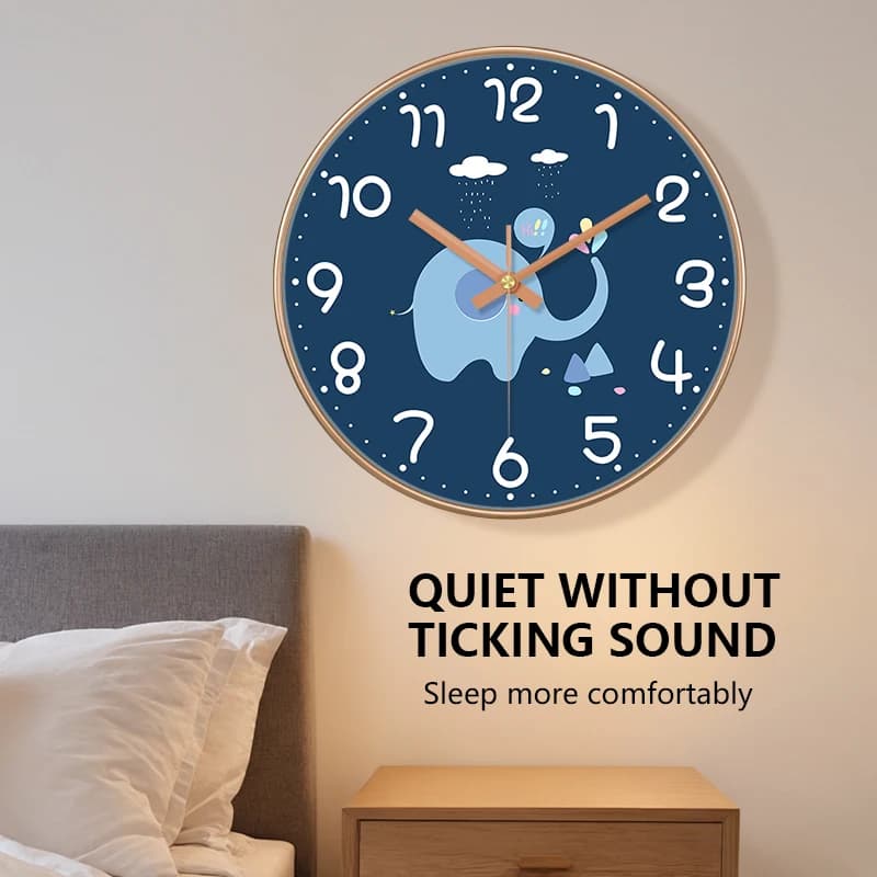 Kids' Cute Wall Clock Cartoon Animal Design Silent Non-ticking Easy To Read Large Numbers Round Clock For Bedroom Nursery
