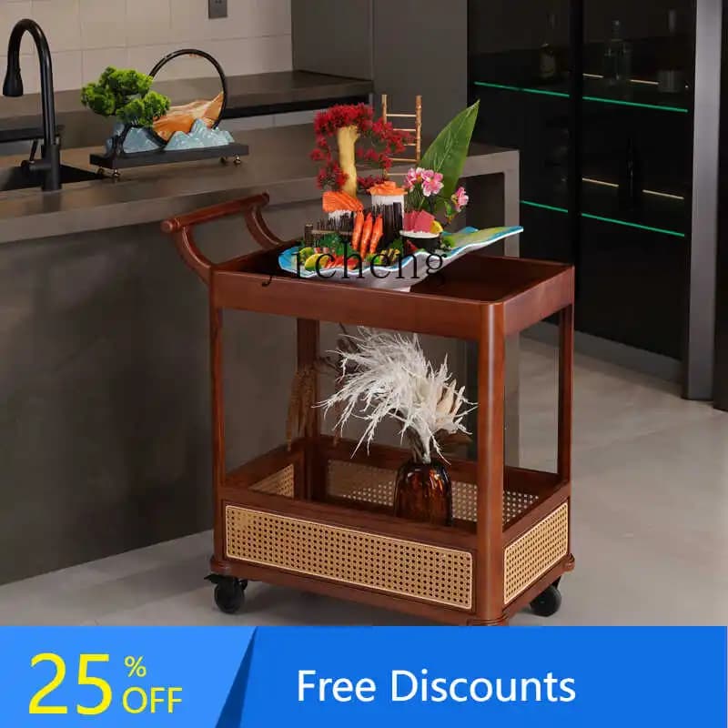 Movable Storage Food Cart Solid Wood Wine Cart Wooden Service Cart