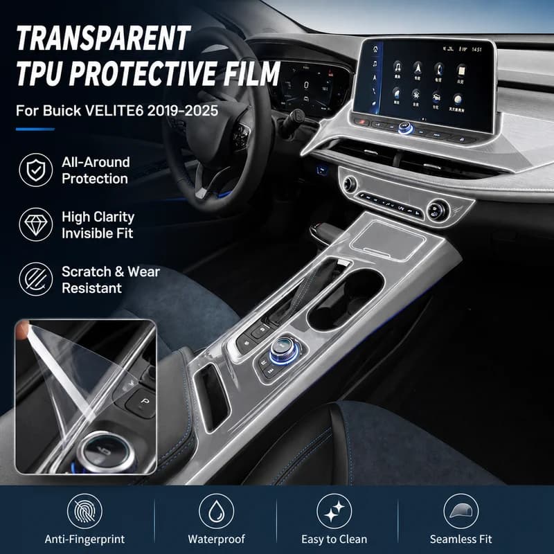 For Buick VELITE6 2019-2025 Center Console Interior Trim Protective Film, Transparent TPU Car Modification Sticker