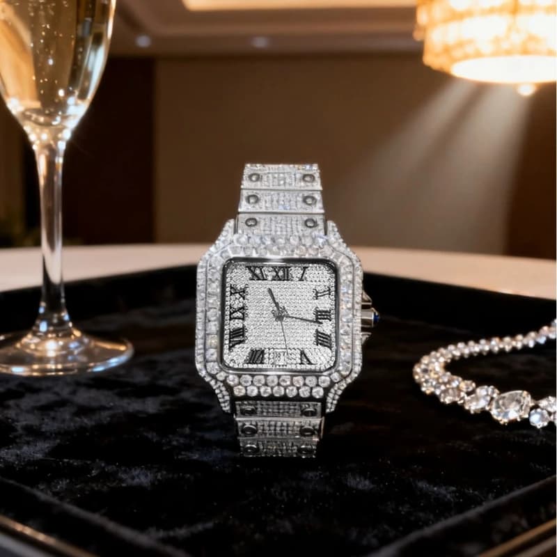 Luxury Diamond Square Cross-Border Men's Watch Quartz Watch Fashion Party