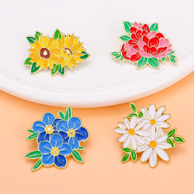 New Colorful Flower Brooches Daisy Peony Sunflower Alloy Pin Badge for Clothes Bags Shoes Hat Scarf T-shirt Jeans DIY Unisex