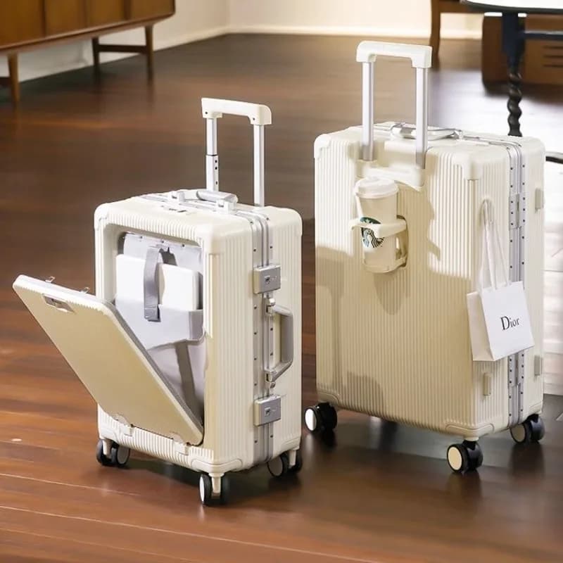 Luggage aluminum frame front opening open lid trolley case suitcase password case 20 inch boarding case Macaron color