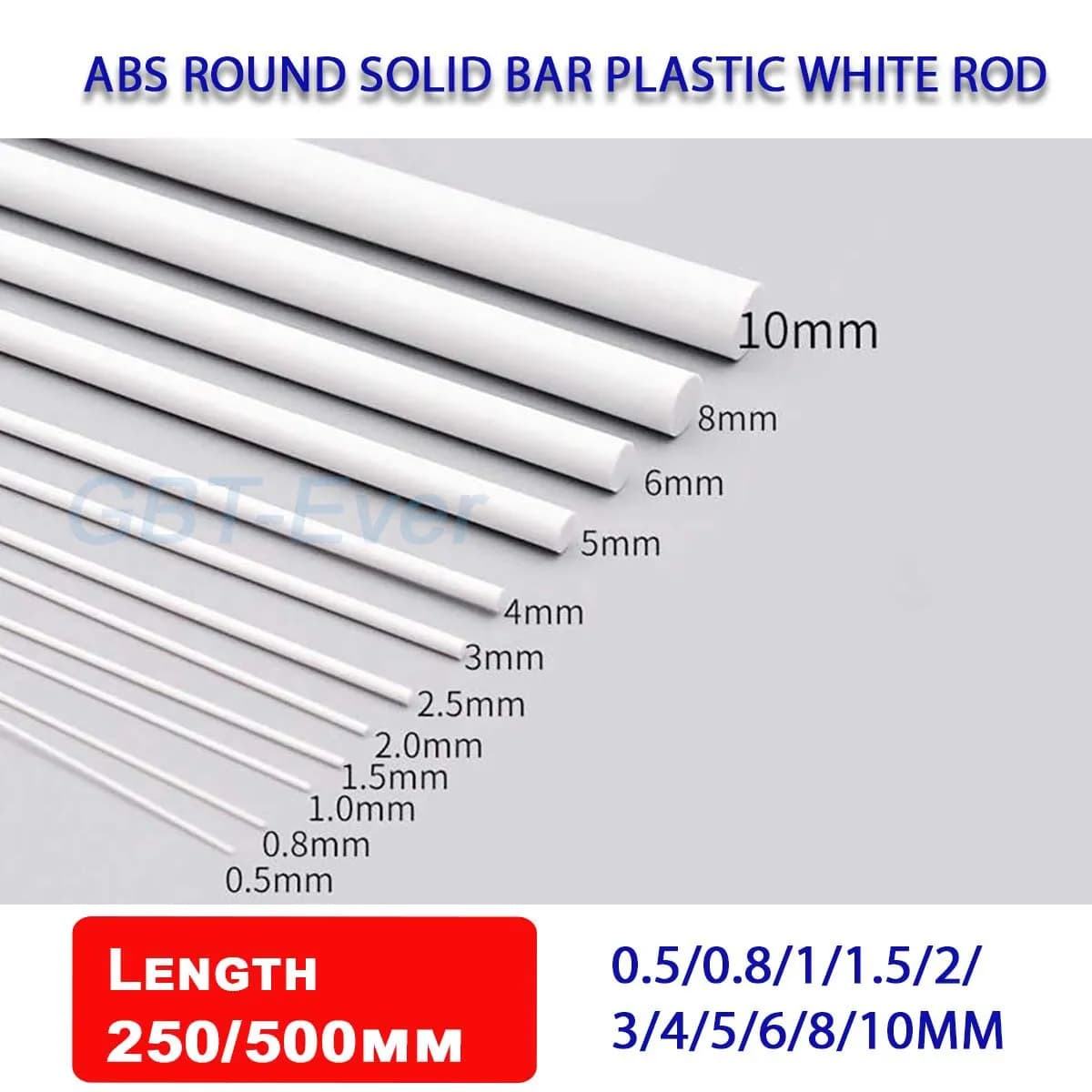 2-50Pcs 0.5/0.8/1/1.5/2/3/4/5/6/8/10mm ABS Round Solid Bar Long 250/500mm Plastic White Rod DIY House Sand Table Model Building