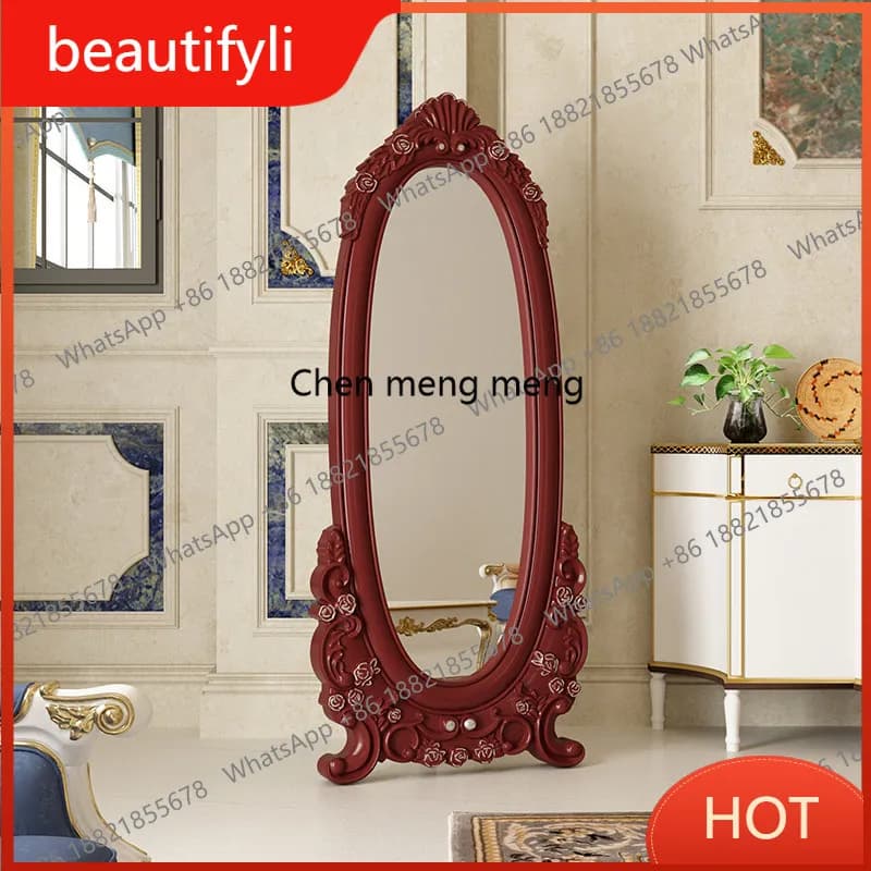 D80 American full-body mirror solid wood, European fitting mirror household floor-to-ceiling dressing luxury mirror