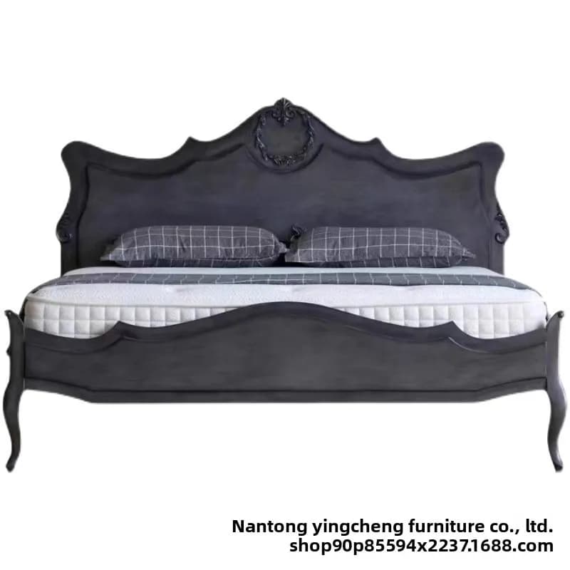 , master bedroom double bed, wedding bed, European-style large bedside table, homestay bed, retro carved princes