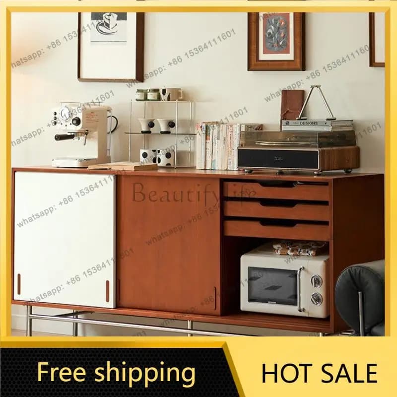 Zj. Bauhaus antique retro solid wood dining side cabinet living room storage locker