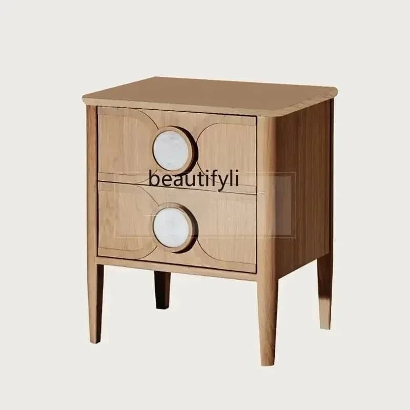 New style Nordic simple solid wood bedside table creative designer marble bedside table storage cabinet furniture