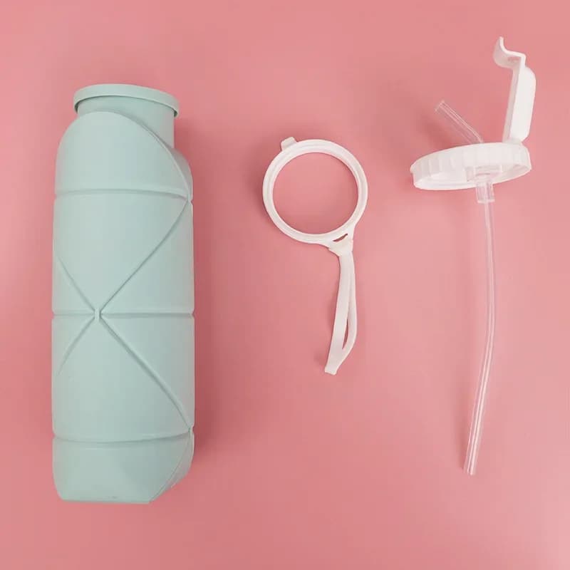 Silicone folding water cup with straw outdoor sports kettle gift portable ride travel retractable cup new