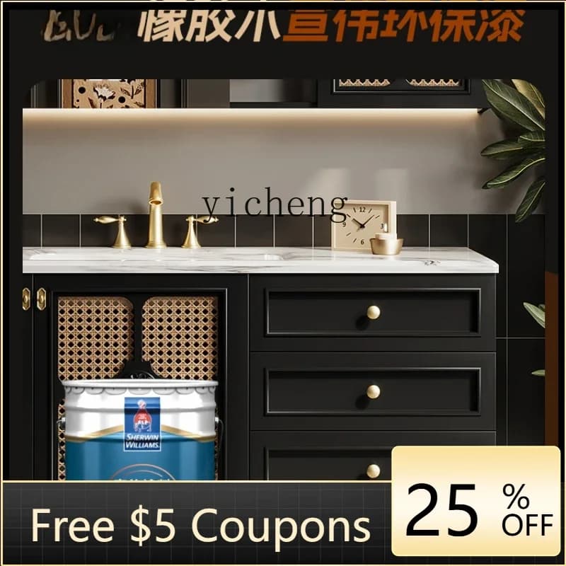 YFY Oak Bathroom Cabinet Stone Plate Hot Bending Whole Washbin Combination French Retro Hand Washing Washbasin