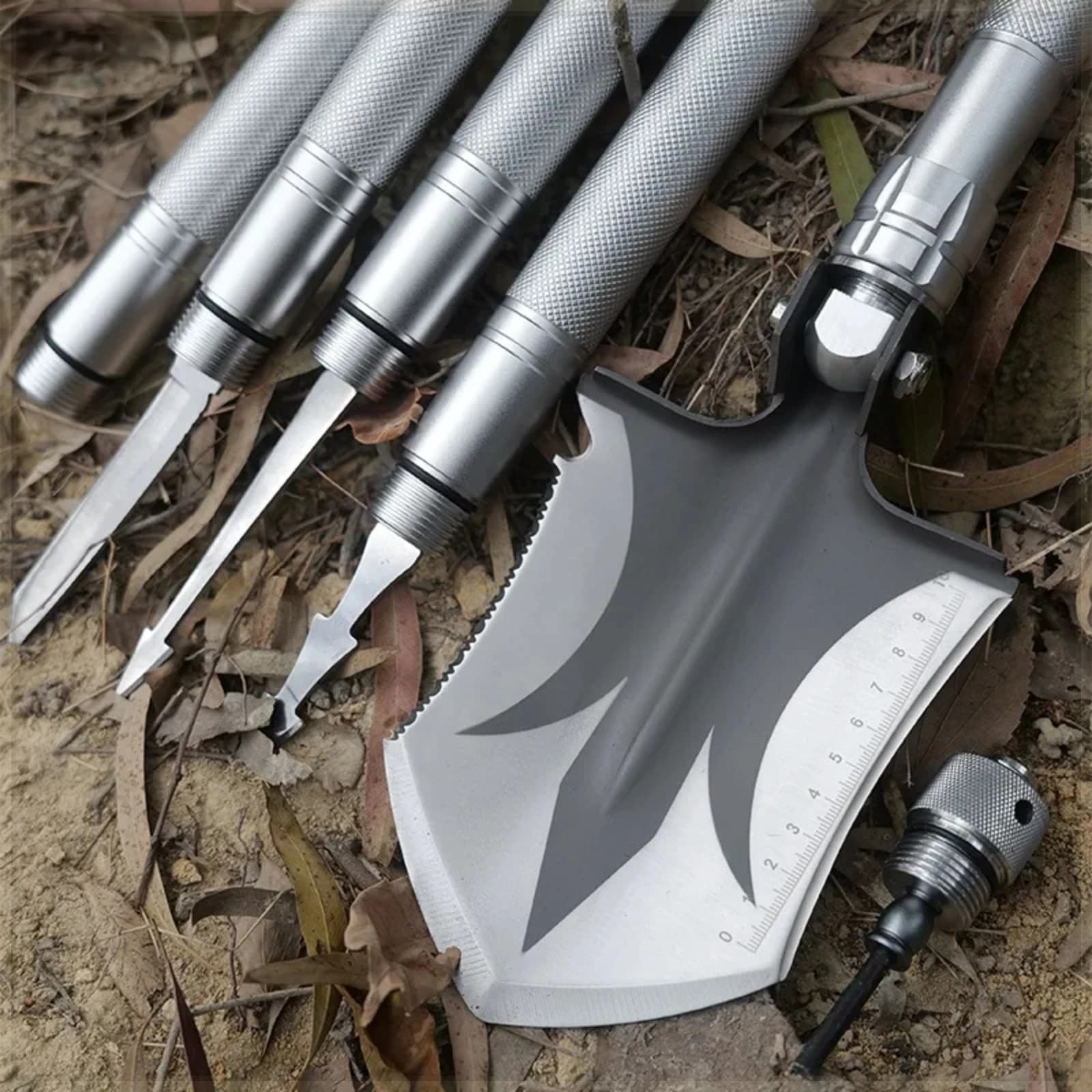 【Hot】Multifunction Camping Shovel Portable Folding Outdoors Professional Shovel Multi-purpose Assemble Outdoor Tools Manganese S