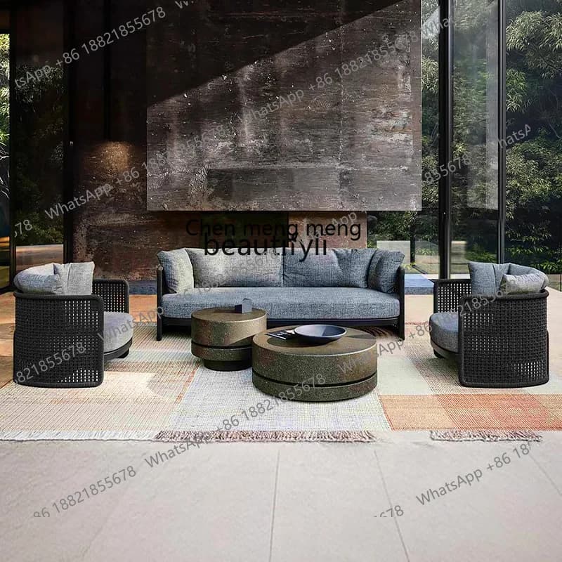 E153 Outdoor Sofa for Open-Air Courtyard, Hotel, Villa, Vacation Home, Guesthouse, Garden Designer Rattan Furniture Leisure Set