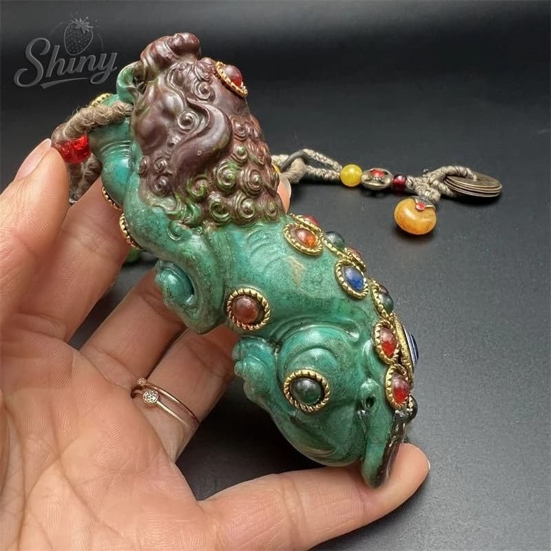 Antique Retro Optimization Turquoise Pixiu Statues Hand-carved  Swiss Beast Fengshui Ornament  Statues for Decoration