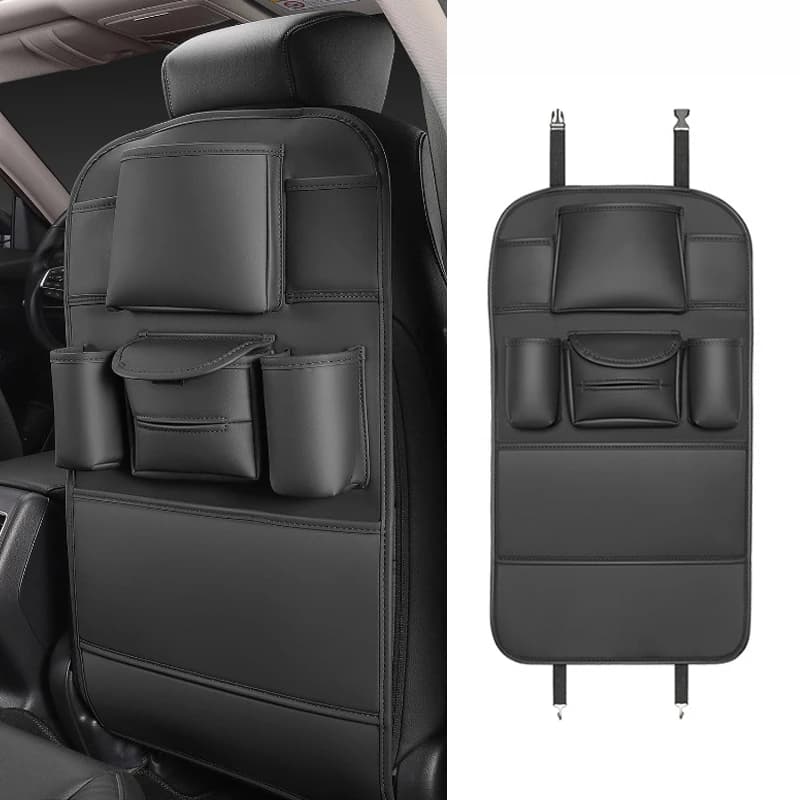 Car Seat Back Anti-kick Pad Organizer Multi‑Pocket PU Leather Car Backseat Storage Bag Waterproof Auto Seat Back Storage Holder
